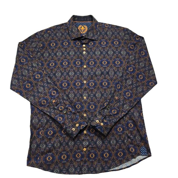Au Noir‎ Shirt Mens Medium Paisley Retro Button Up Mystique Long Sleeve Stretch - Picture 1 of 15